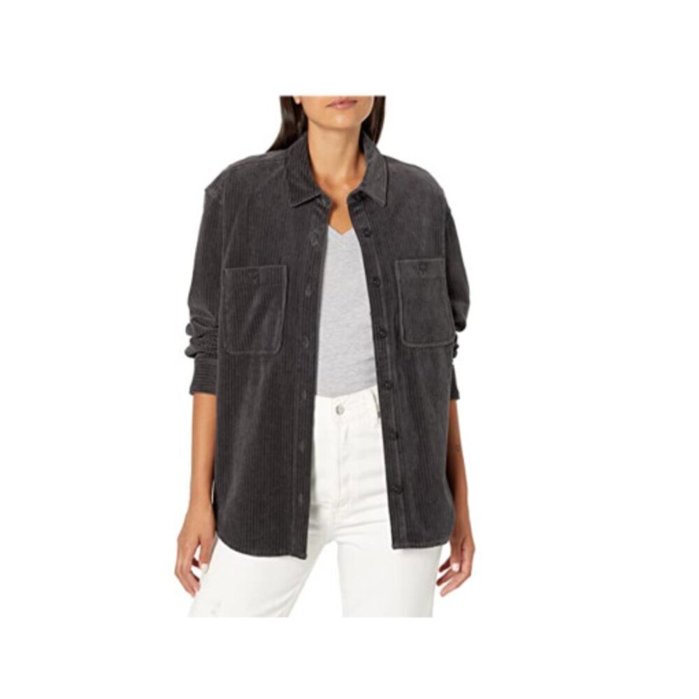 UGG Velvet Button Down Shirt Collared Blouse Top Corduroy Velvet Gray Medium